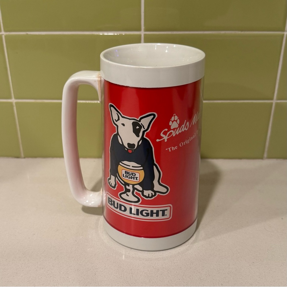 Vintage Bud Light Spuds MacKenzie Thermo-Serv Plastic Beer Mug